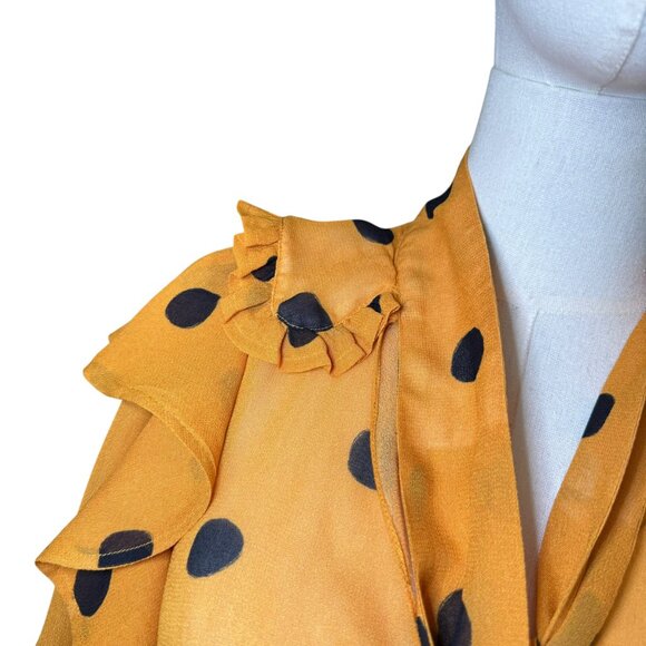 Farm Rio XS Mustard Yellow Polka Dot Ruffle Sheer Blouse NWT - Picture 9 of 11